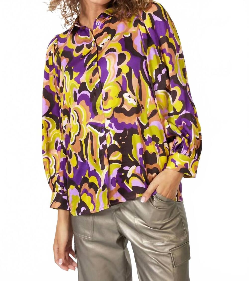 NEW ESQUALO laurel retro print blouse in purple